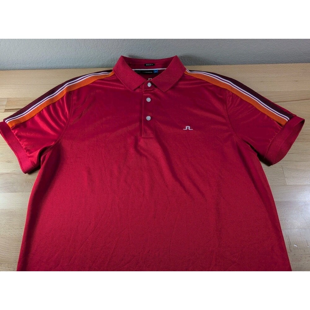 J Lindeberg Polo Shirt Mens Large Red Golf Preppy Logo Casual Short Sleeve